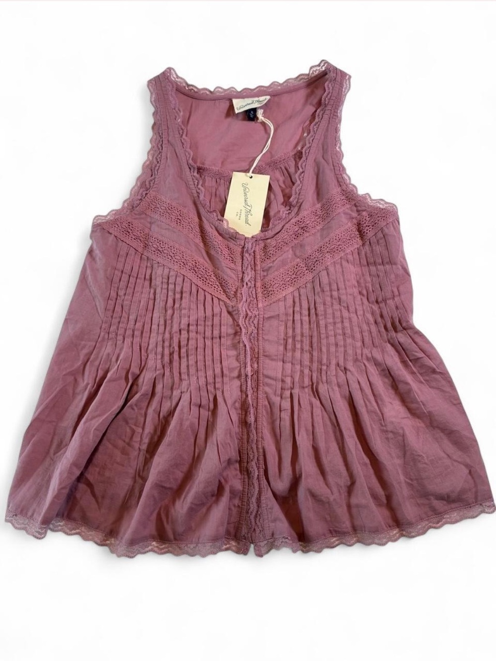 Universal Thread Mauve Pink Pintuck and Lace Trim Tank Cottagecore Victorian XS